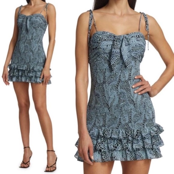 Cinq à Sept Edna Mini Rain Cloud Multi Tie-Strap Ruffle Hem Smocked Dress Size 6 - Picture 1 of 7